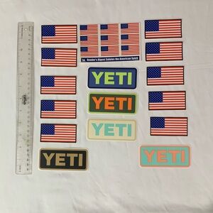 American Flag & Yeti Single Flags, Small Flag Sheet, & Yeti (24) Total Stickers